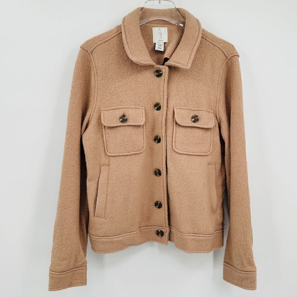 Joie Size Medium Tan Wool Long Sleeve Button Front Shackle Jacket Coat